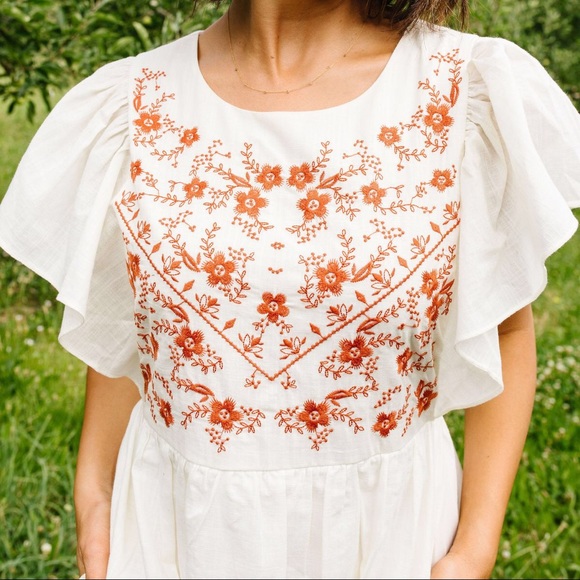 EMBROIDERED CORAL FLORAL DRESS - Picture 10 of 11